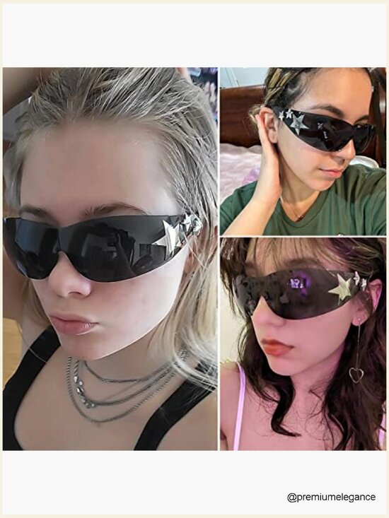Rimless Star Wrap Around Sunglasses UV400 Shield Y2K Unisex main image 4